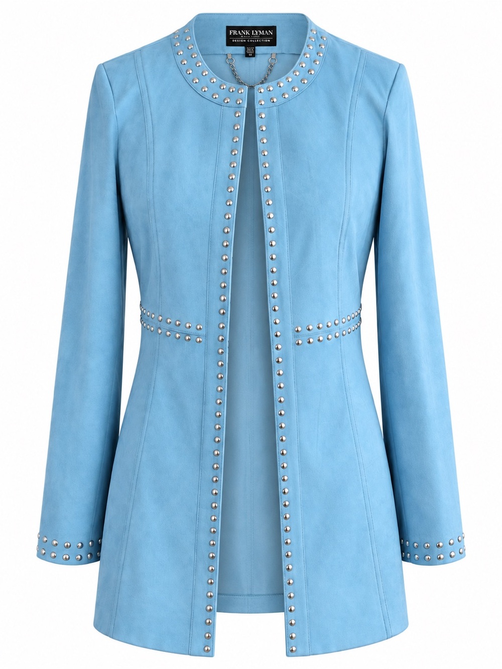 Frank Lyman Blue Faux Suede Studded Long Jacket Silver Detail Size M